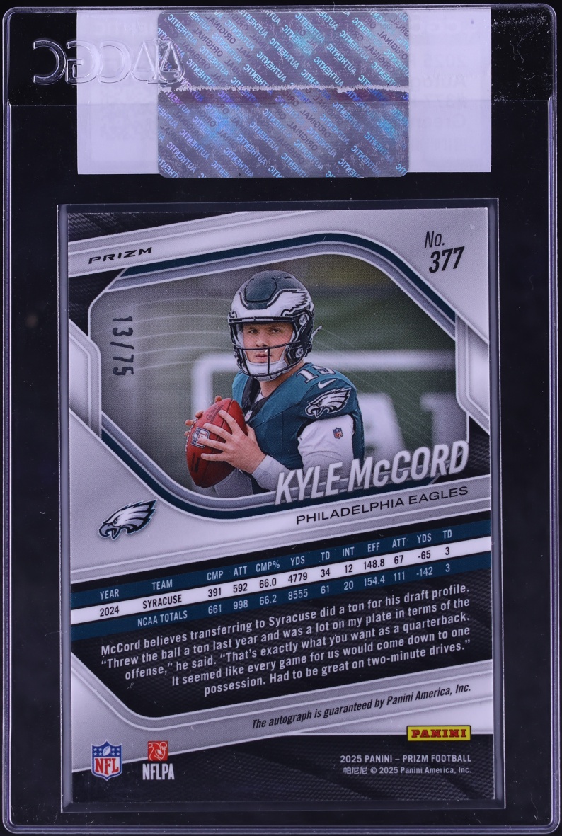 2025 Panini Prizm Green Scope Kyle McCord ROOKIE AUTO /75 #377 CGC AUTH