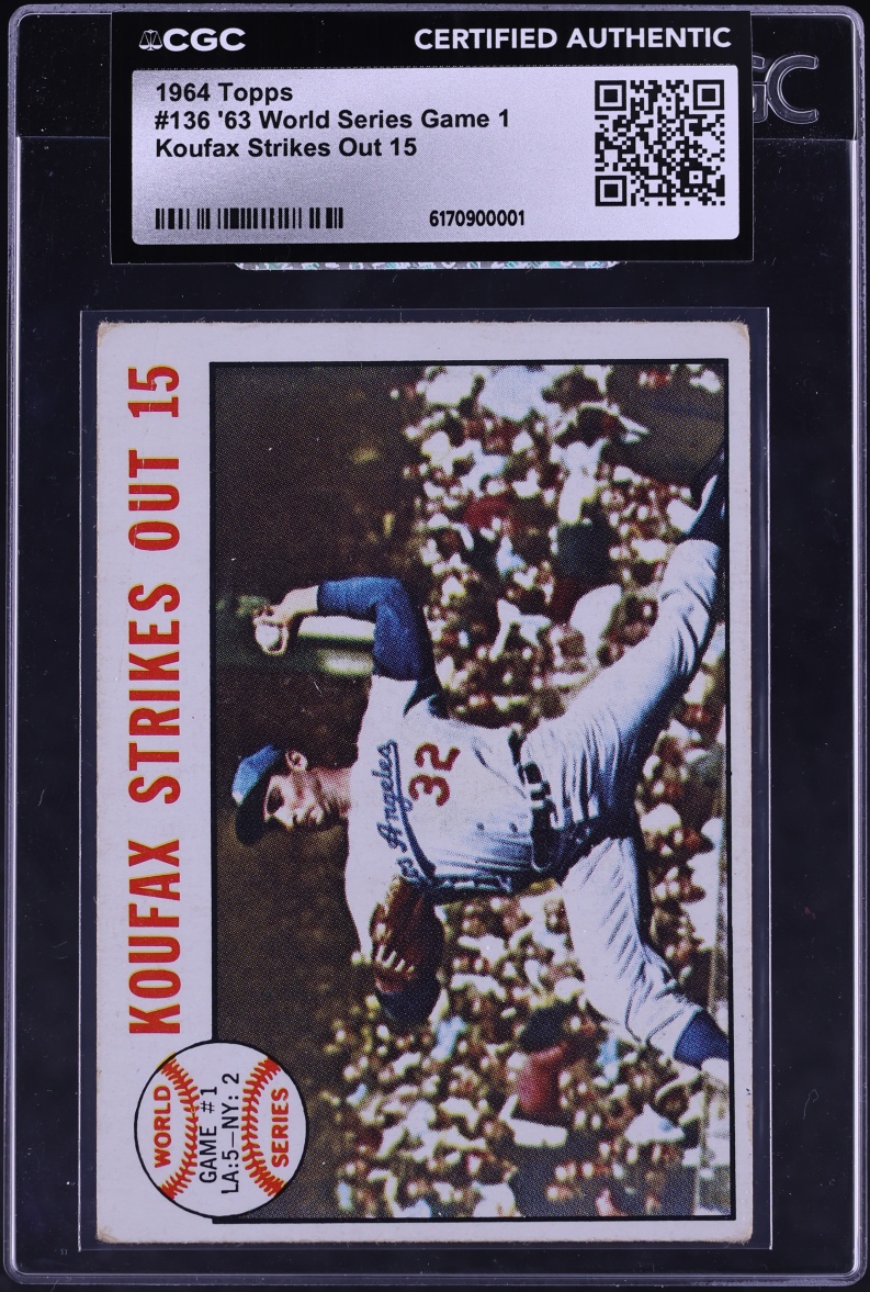 1964 Topps '63 World Series Game 1 Koufax Strikes Out 15 #136 CGC AUTH
