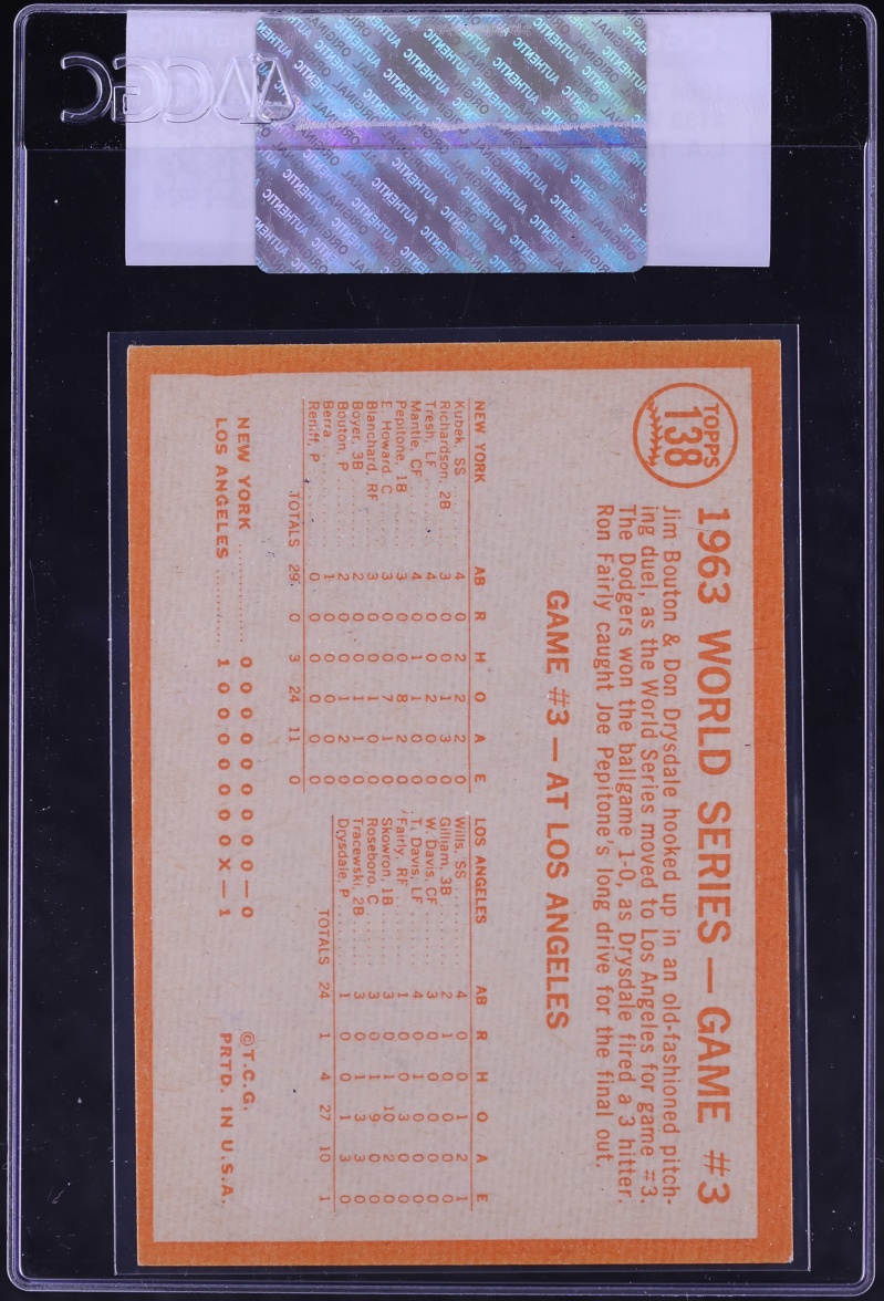1964 Topps World Series Game 3 L.A. Takes Third Straight #138 CGC AUTH