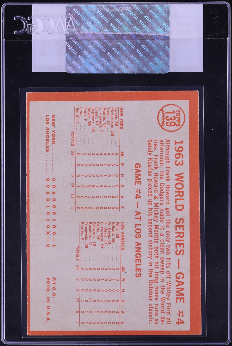 1964 Topps '63 World Series Game 4 Sealing Yanks' Doom #139 CGC AUTH