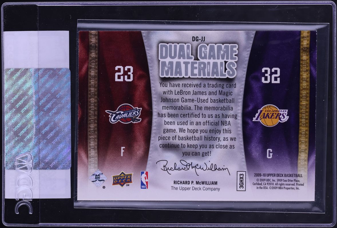 2009 Upper Deck Dual Game Materials LeBron James Magic Johnson PATCH #DG-JJ CGC AUTH