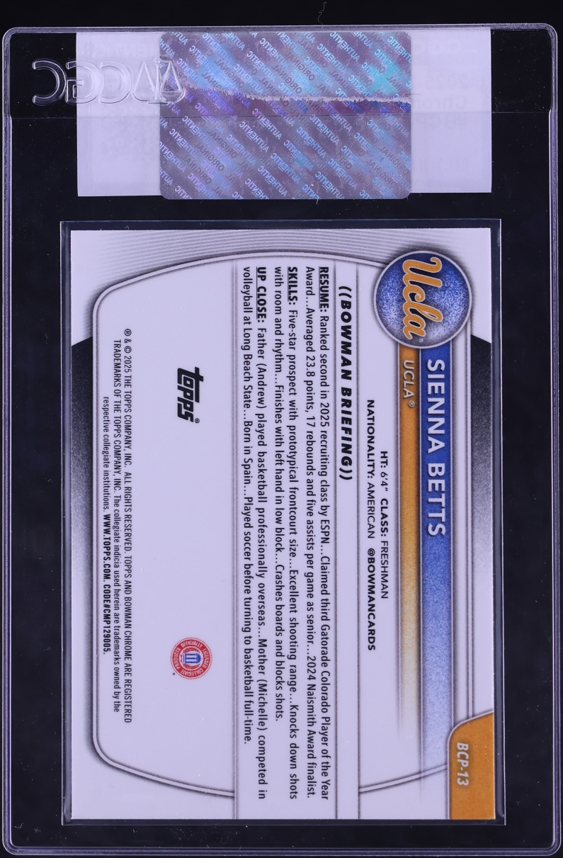2025 Bowman Chrome University Prospect Sienna Betts #BCP-13 CGC AUTH