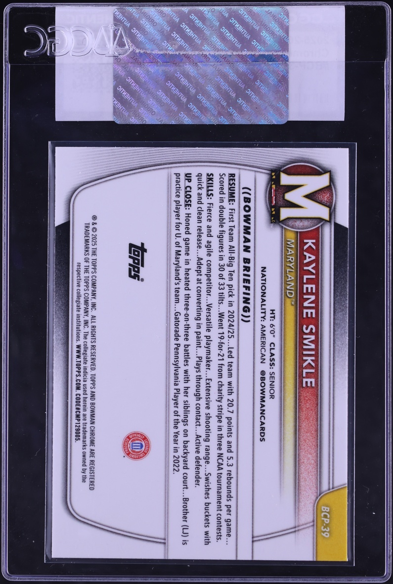 2025 Bowman Chrome University Prospect Kaylene Smikle #BCP-39 CGC AUTH
