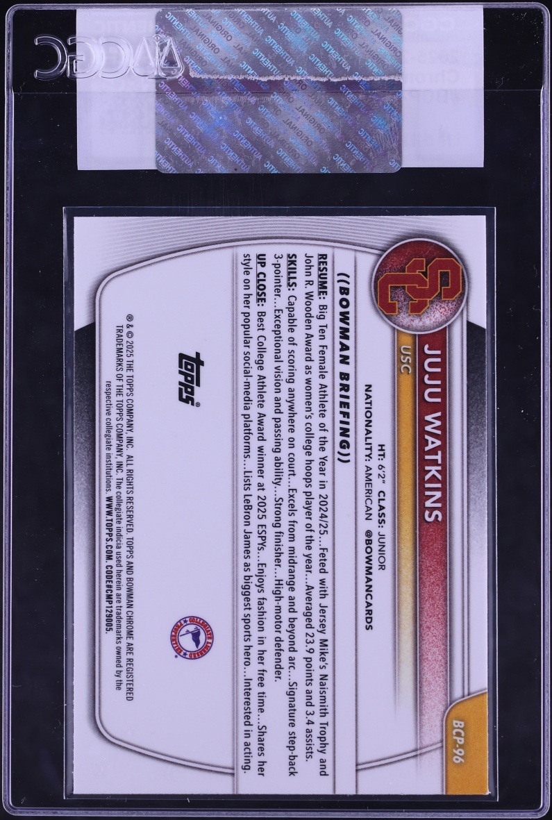 2025 Bowman Chrome University Prospect Juju Watkins #BCP-96 CGC AUTH