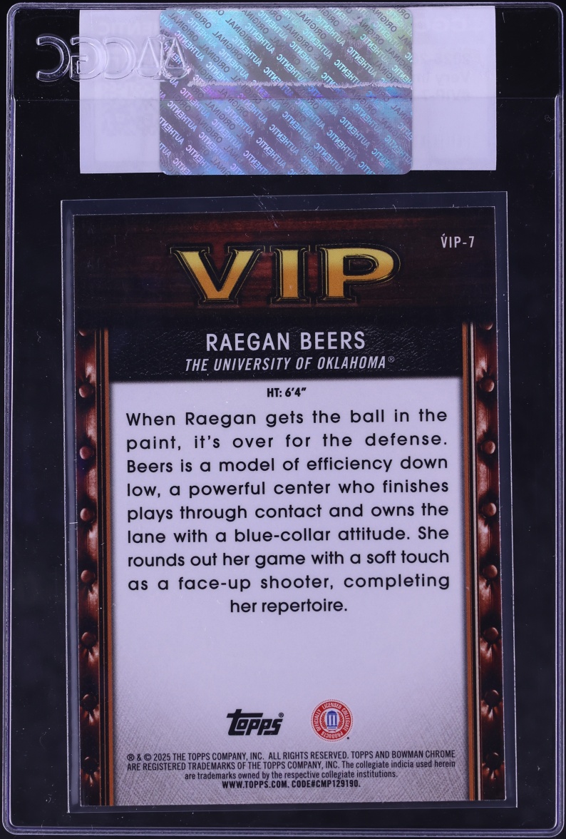 2025 Bowman Chrome University Very Important Prospect Raegan Beers #VIP-7 CGC AUTH