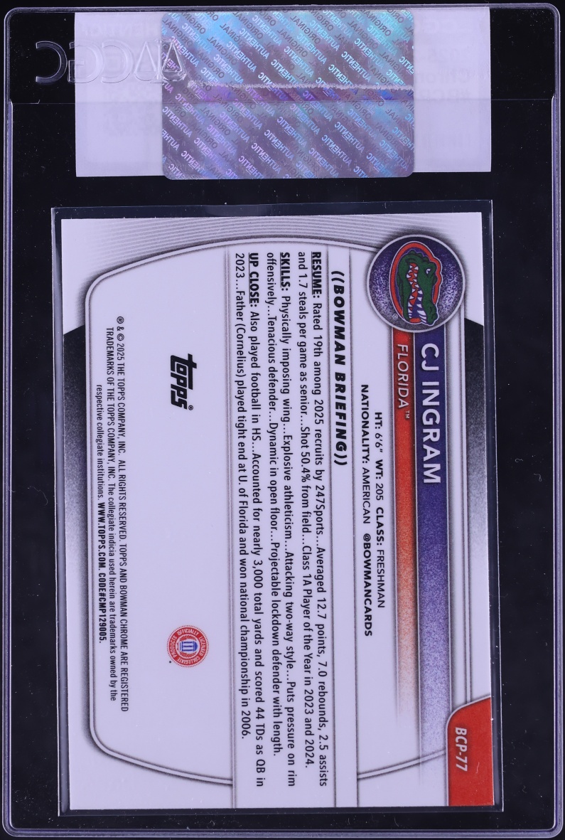 2025 Bowman Chrome University CJ Ingram #BCP-77 CGC AUTH
