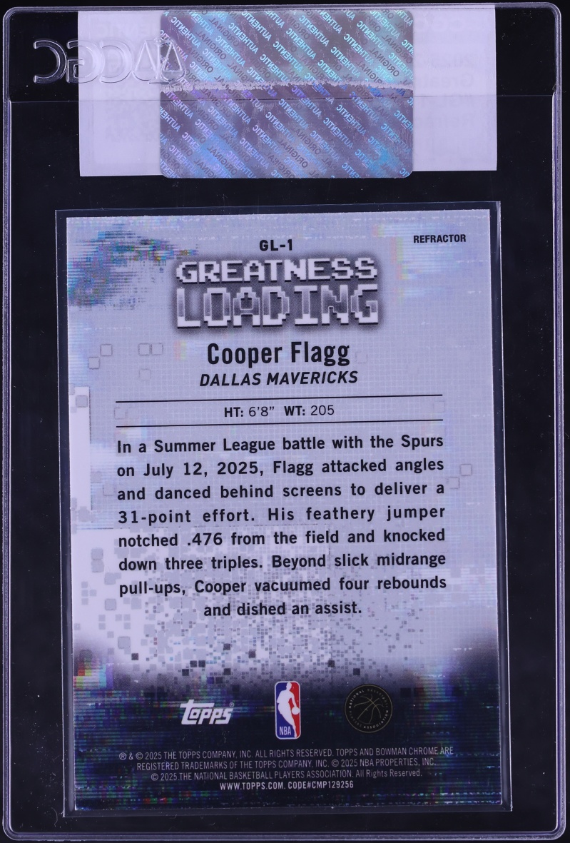 2025 Bowman Chrome Greatness Loading Refractor Cooper Flagg ROOKIE #GL-1 CGC AUTH