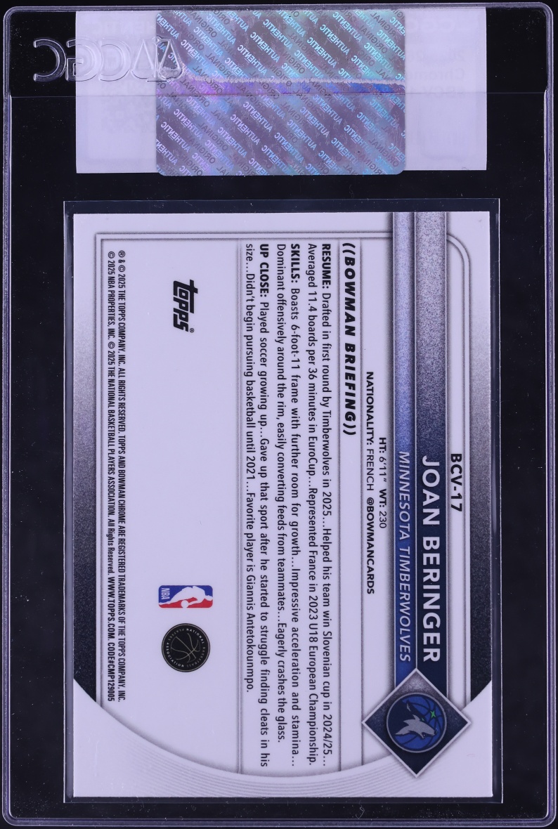 2025 Bowman Chrome Joan Beringer ROOKIE #BCV-17 CGC AUTH