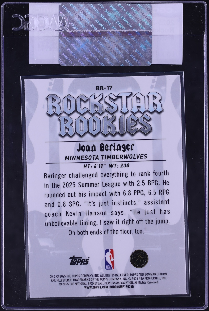 2025 Bowman Chrome Rockstar Rookies Joan Beringer ROOKIE #RR-17 CGC AUTH