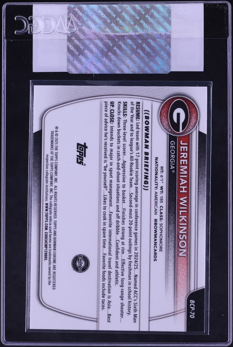 2025 Bowman Chrome University Prospect Jeremiah Wilkinson #BCP-70 CGC AUTH