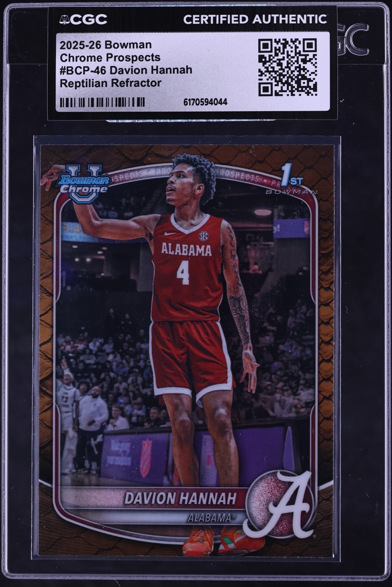 2025 Bowman Chrome University Prospects Reptilian Refractor Davion Hannah #BCP-46 CGC AUTH