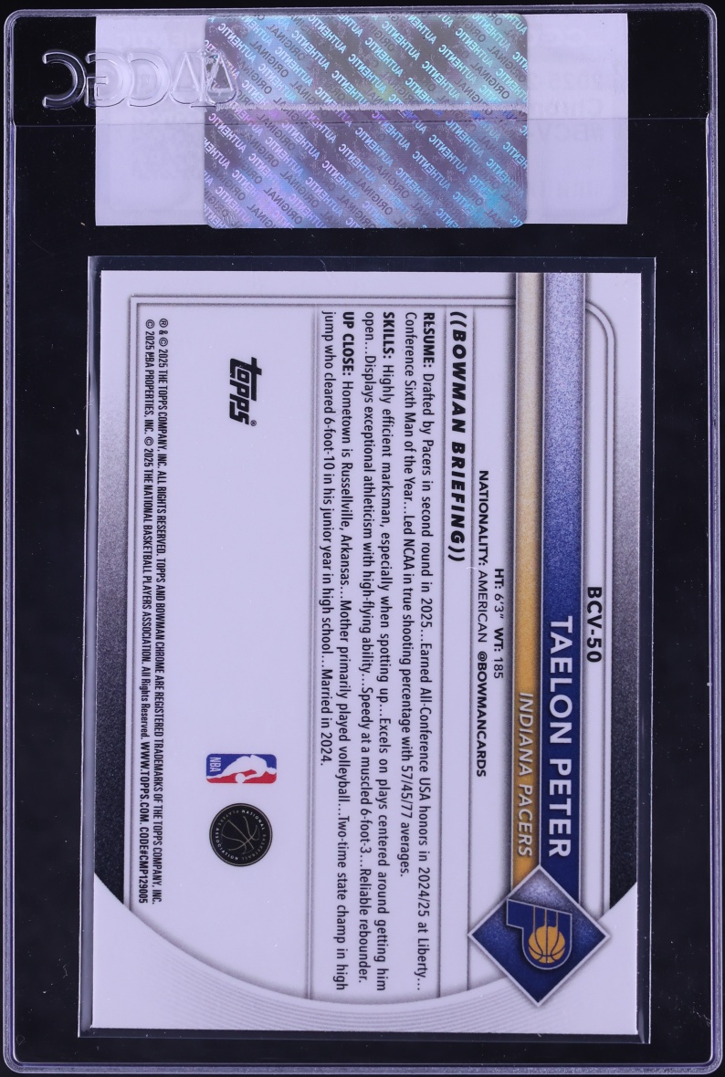 2025 Bowman Chrome Taelon Peter ROOKIE #BCV-50 CGC AUTH