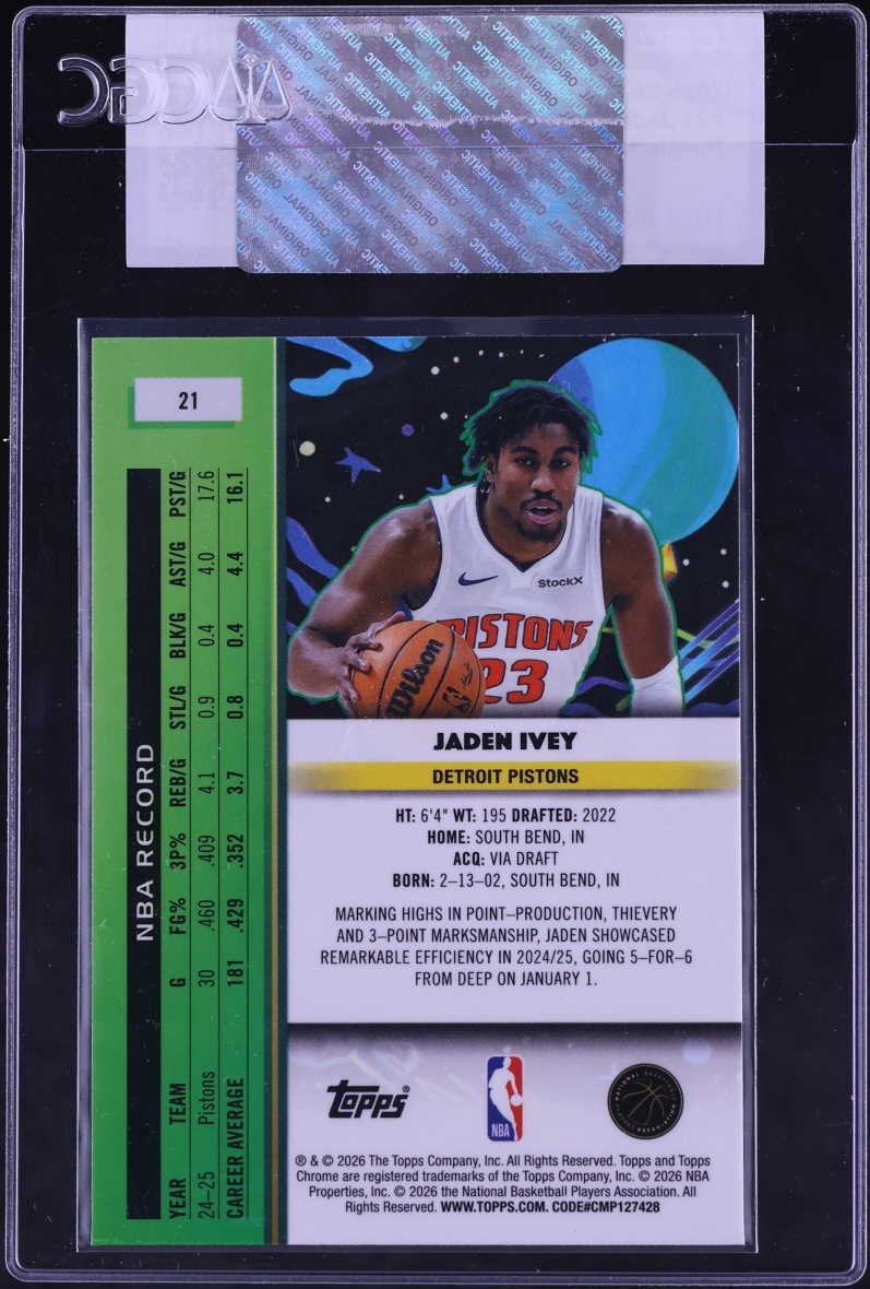 2025 Topps Chrome Cosmic Purple Nebula Refractor Jaden Ivey /150 #21 CGC AUTH