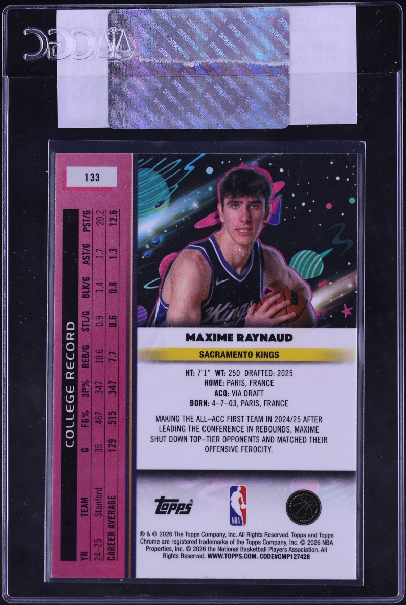 2025 Topps Chrome Cosmic Maxime Raynaud ROOKIE #133 CGC AUTH
