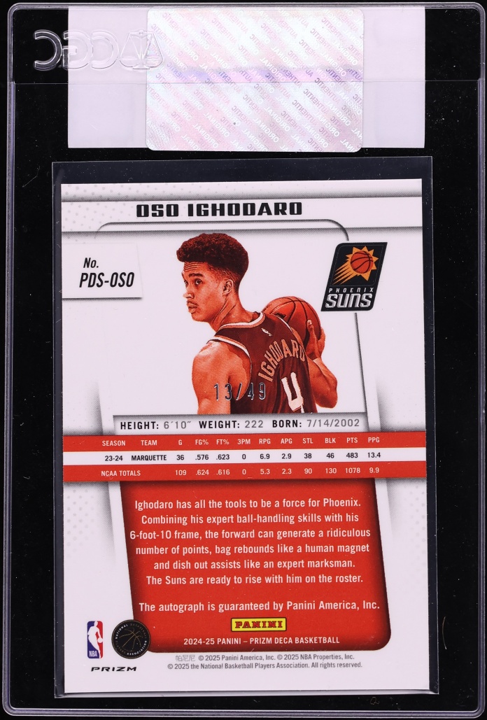 2024 Panini Prizm Deca Signatures Blue Oso Ighodaro ROOKIE AUTO #PDS-OSO CGC AUTH