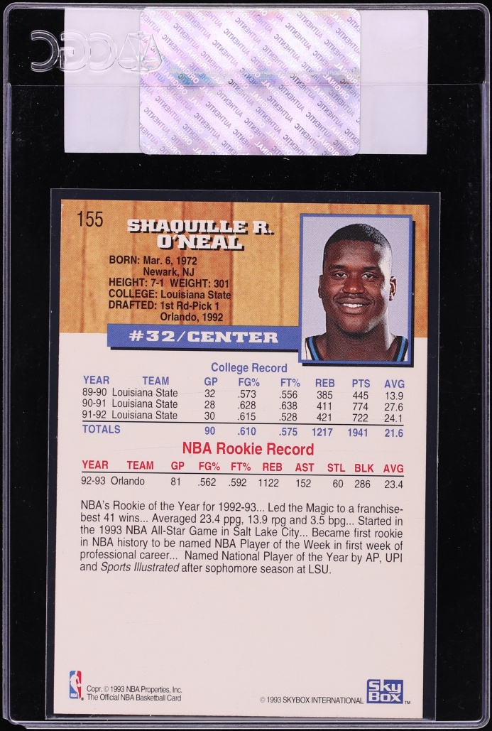1993 Hoops Basketball Shaquille O'Neal #155 CGC AUTH