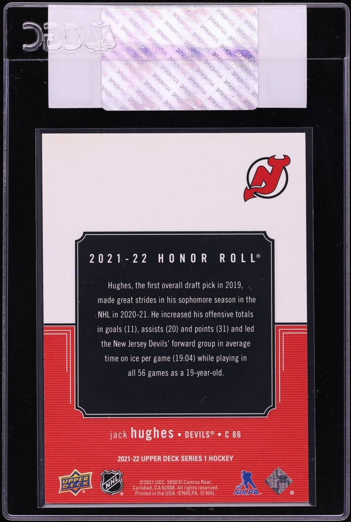 2021 Upper Deck Honor Roll Rainbow Jack Hughes /250 #HR-21 CGC AUTH