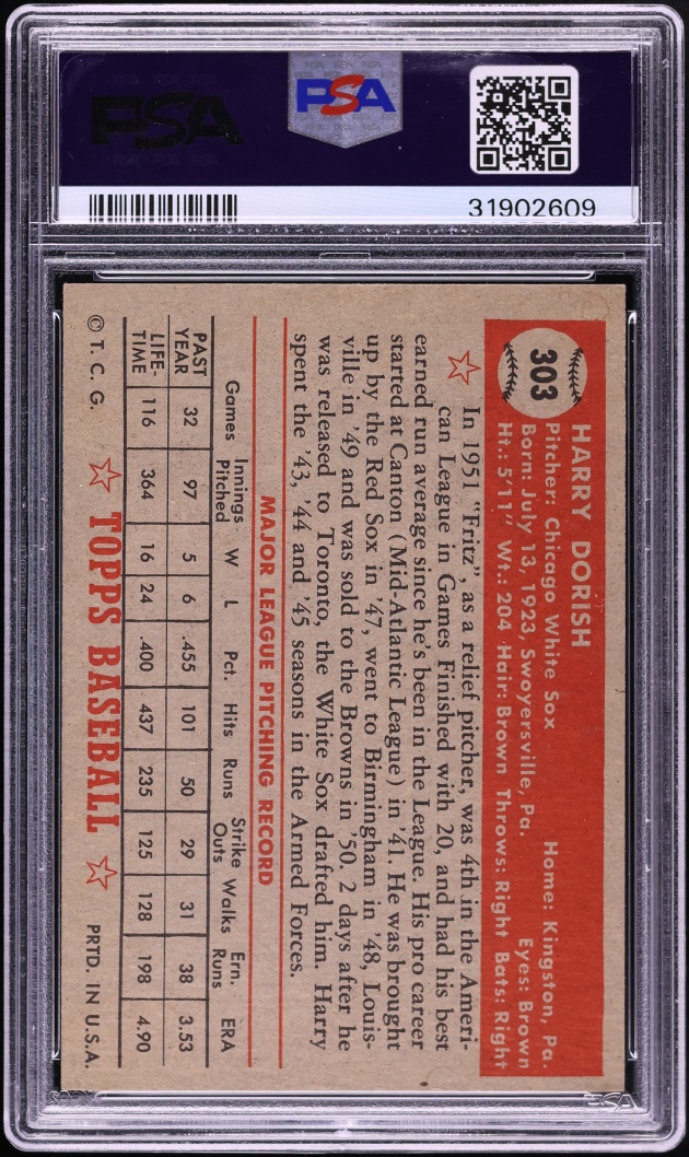1952 Topps Harry Dorish #303 PSA 8 NM-MT