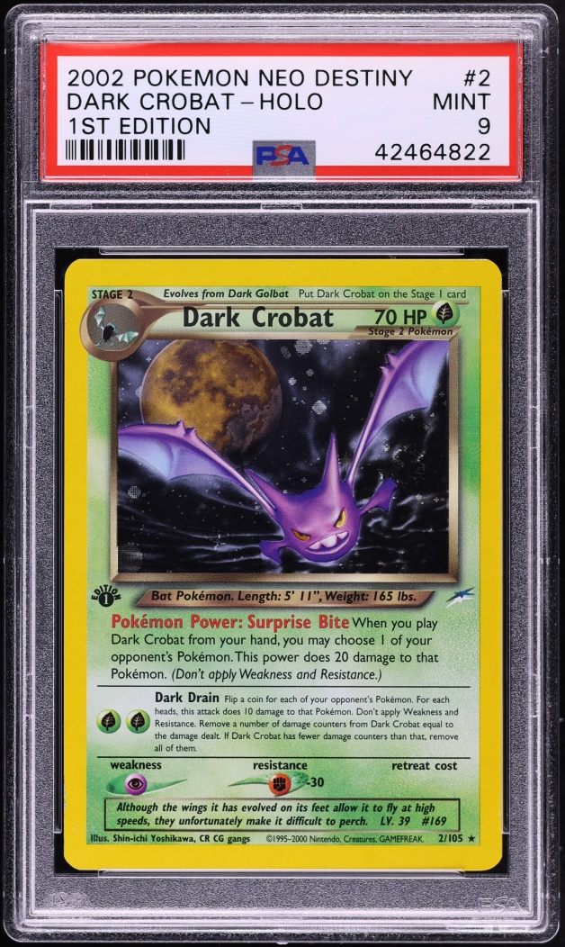 2002 Pokemon Neo Destiny 1st Edition Holo Dark Crobat #2 PSA 9 MINT