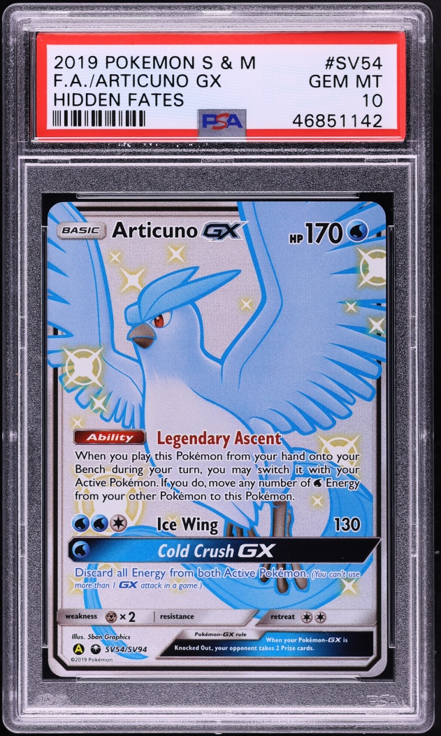 2019 Pokemon Sun & Moon Hidden Fates Shiny Vault Full Art Articuno GX #SV54 PSA 10 GEM MINT