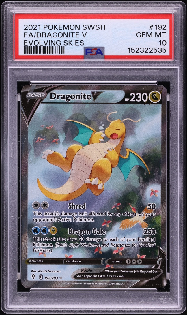 2021 Pokemon Sword & Shield Evolving Skies Alt Art Dragonite V #192 PSA 10 GEM MINT