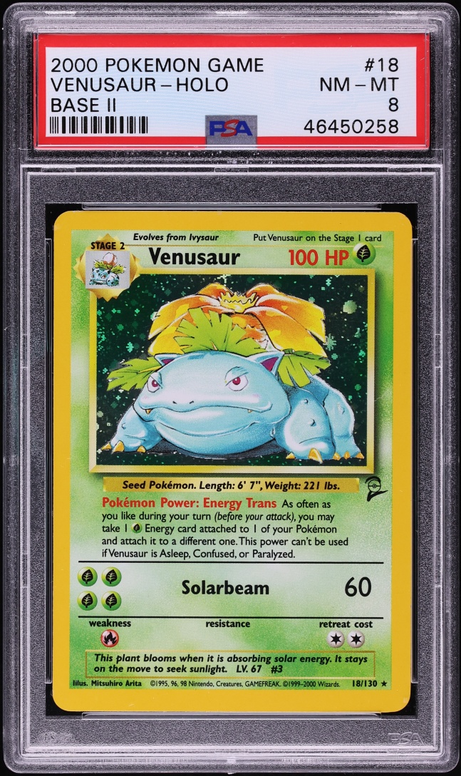 2000 Pokemon Base Set 2 Holo Venusaur #18 PSA 8 NM-MT