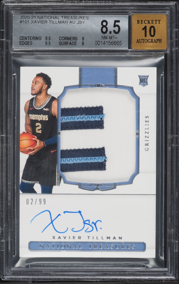 2020 National Treasures Xavier Tillman ROOKIE PATCH AUTO /99 #101 BGS 8.5 NM-MT+