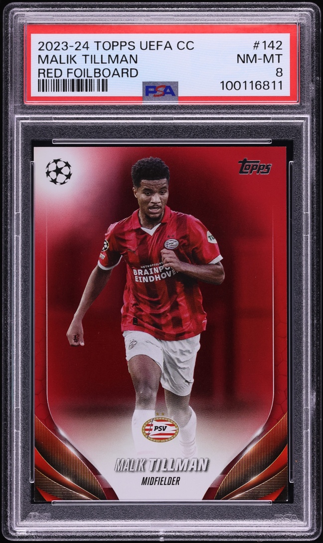 2023 Topps UEFA Club Competitions Red Foilboard Malik Tillman 5/5 #142 PSA 8 NM-MT