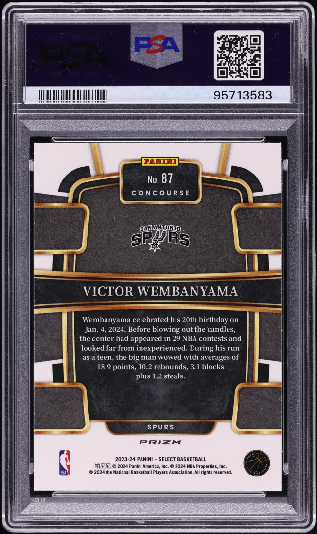 2023 Select Concourse Silver Prizm Victor Wembanyama ROOKIE #87 PSA 10 GEM MINT
