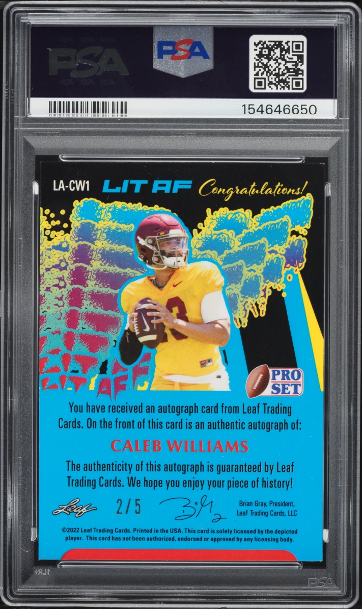2022 Leaf Pro Set Metal Lit Af Caleb Williams ROOKIE AUTO /5 #LACW1 PSA 8.5 NM-MT+