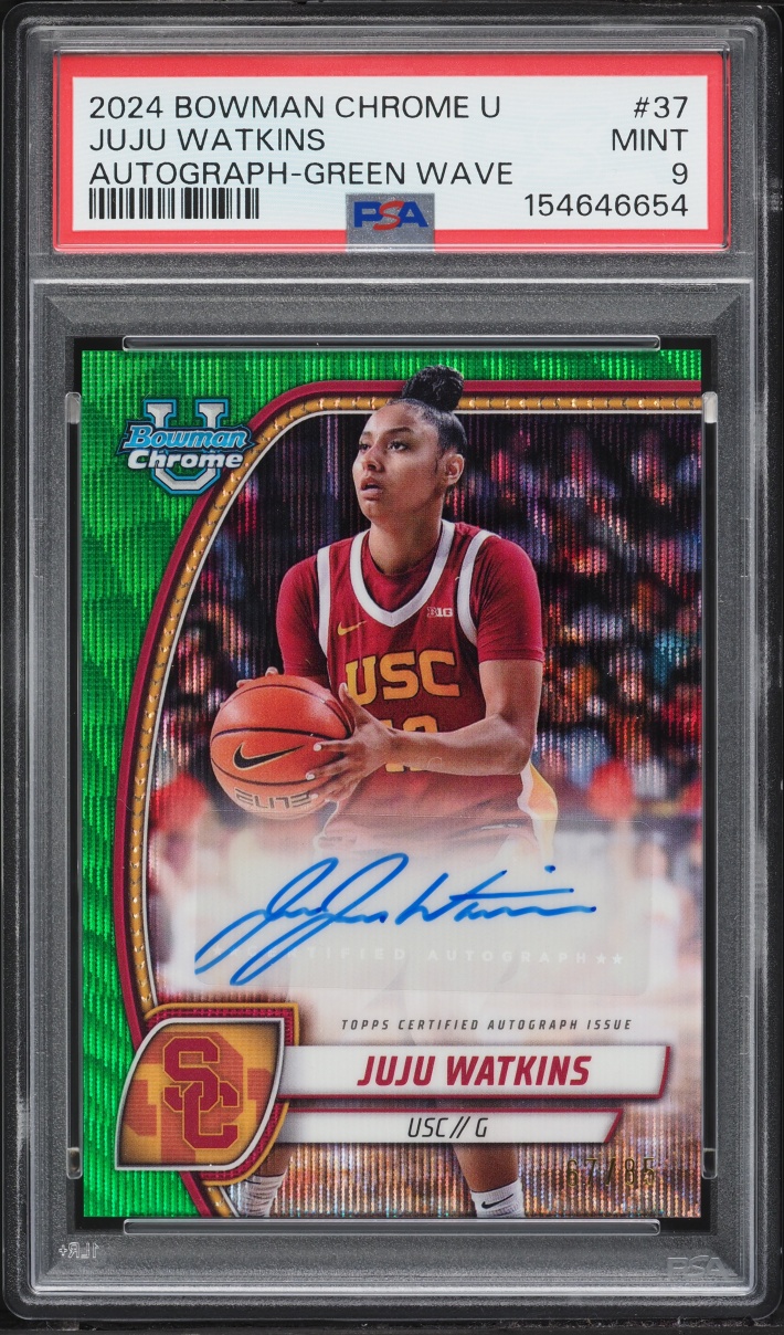 2024 Bowman Chrome University Green Wave Juju Watkins ROOKIE AUTO /85 #37 PSA 9 MINT