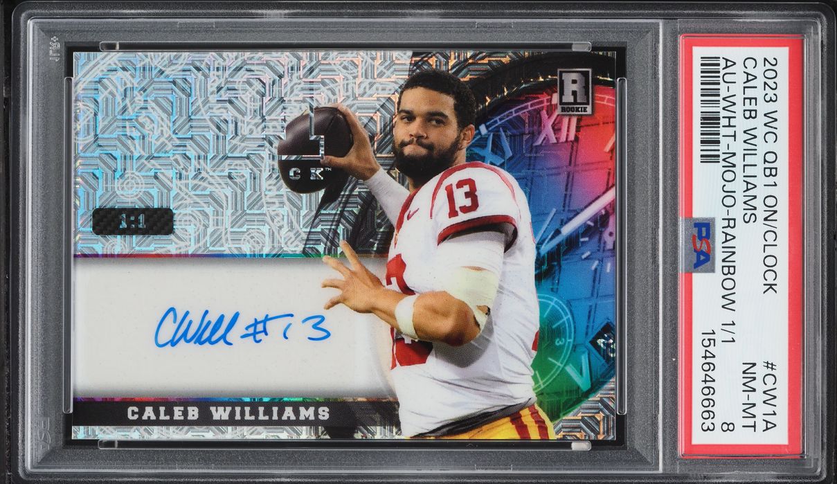 2023 Wild Card QB1 On The Clock White Mojo Rainbow Caleb Williams ROOKIE AUTO 1/1 #CW1A PSA 8