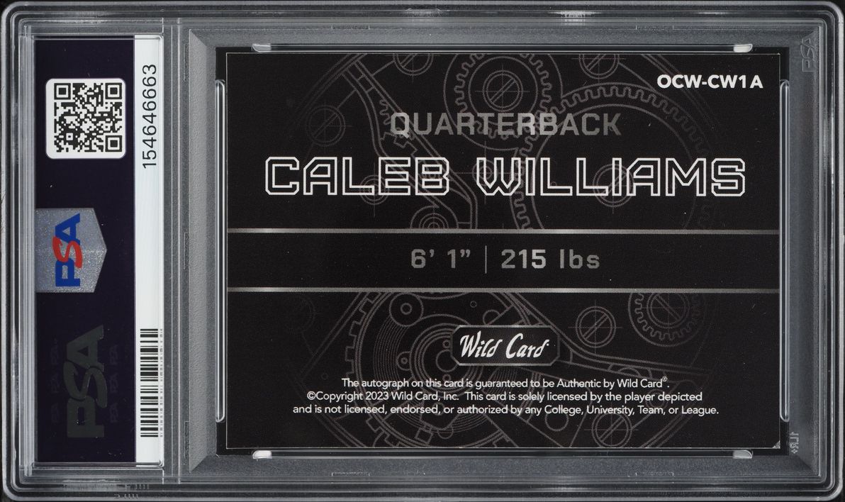 2023 Wild Card QB1 On The Clock White Mojo Rainbow Caleb Williams ROOKIE AUTO 1/1 #CW1A PSA 8