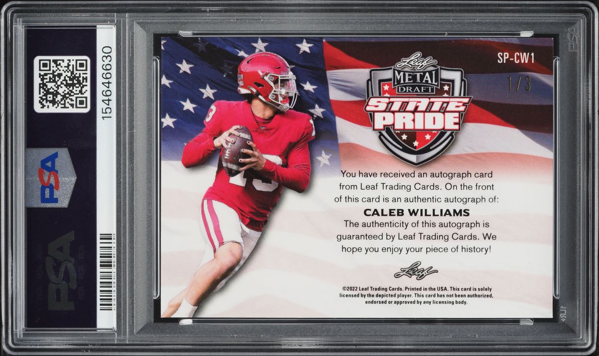 2022 Metal Draft State Pride Red White Blue Mojo Caleb Williams ROOKIE AUTO 1/3 #SPCW1 PSA 9