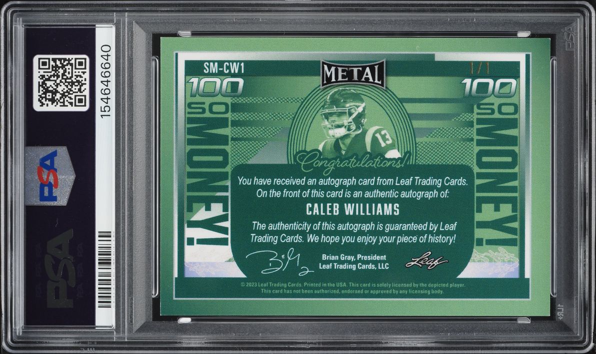 2023 Leaf Metal So Money Gold Mojo Caleb Williams ROOKIE AUTO 1/1 #SMCW1 PSA 9 MINT