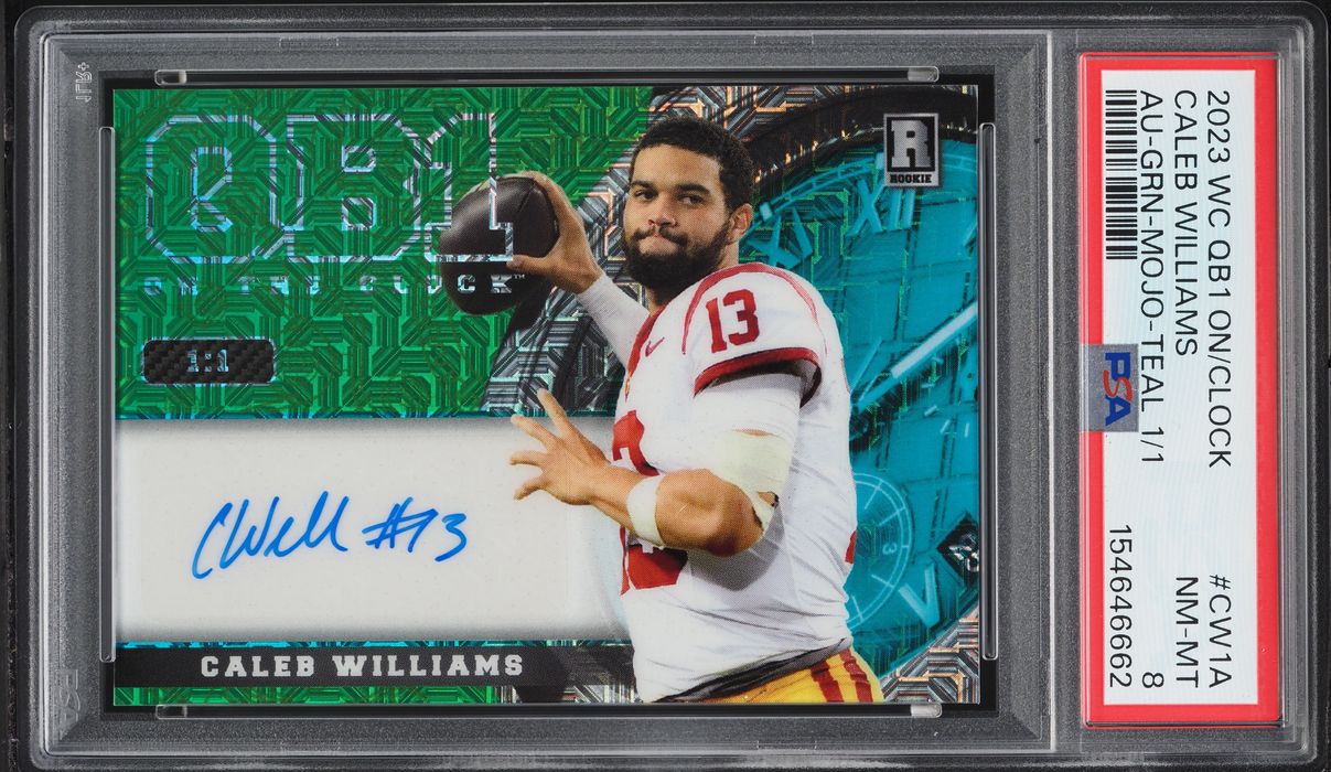 2023 Wild Card QB1 On The Clock Green MojoTeal Caleb Williams ROOKIE AUTO 1/1 #CW1A PSA 8 NM-MT