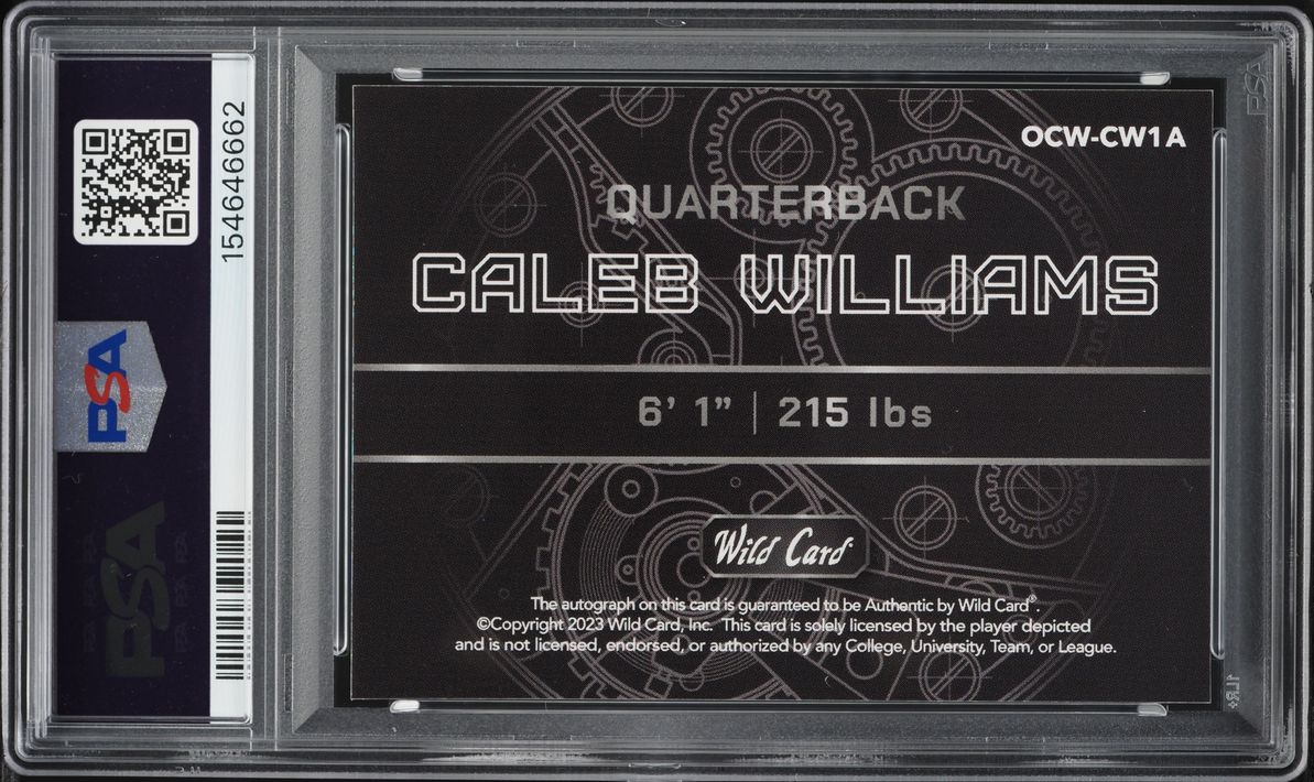2023 Wild Card QB1 On The Clock Green MojoTeal Caleb Williams ROOKIE AUTO 1/1 #CW1A PSA 8 NM-MT