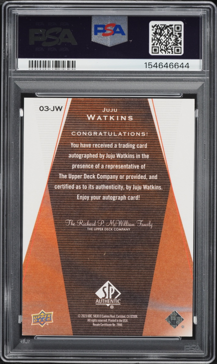 2023 Upper Deck Goodwin Champions SP Authentic '03 Juju Watkins ROOKIE AUTO /299 PSA 8 NM-MT