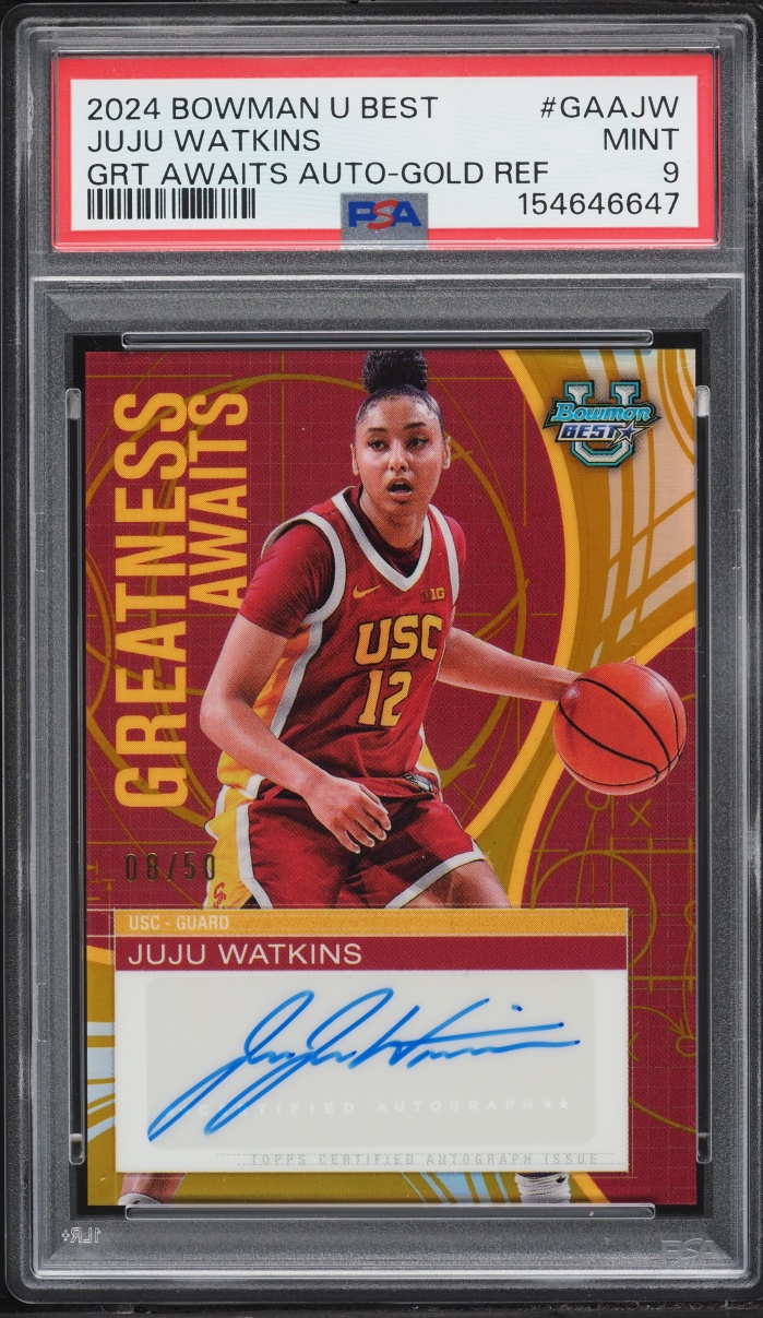 2024 Bowman U Best Greatness Awaits Gold Ref Juju Watkins ROOKIE AUTO /50 PSA 9 MINT