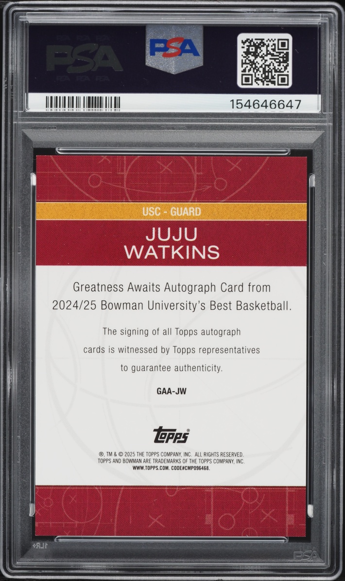 2024 Bowman U Best Greatness Awaits Gold Ref Juju Watkins ROOKIE AUTO /50 PSA 9 MINT