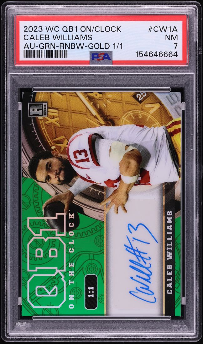 2023 Wild Card QB1 On The Clock Green Rainbow Gold Caleb Williams ROOKIE AUTO 1/1 #CW1A PSA 7