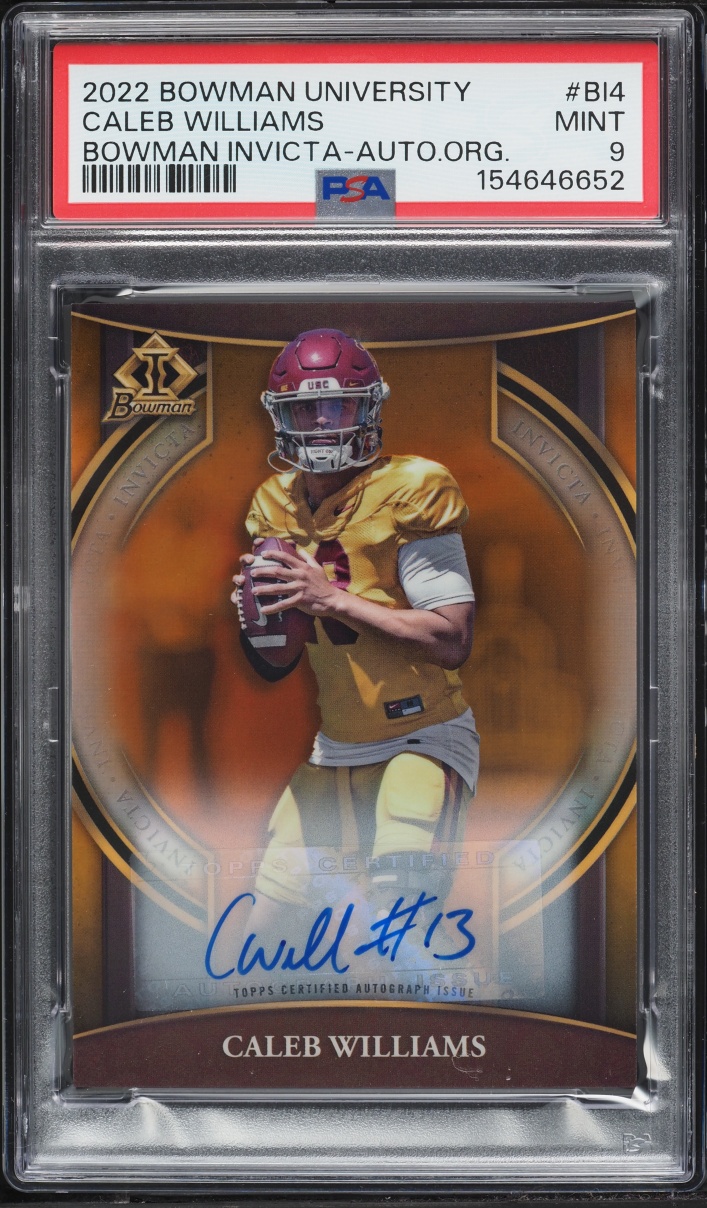 2022 Bowman University Invicta Orange Caleb Williams ROOKIE AUTO /25 #BI4 PSA 9 MINT