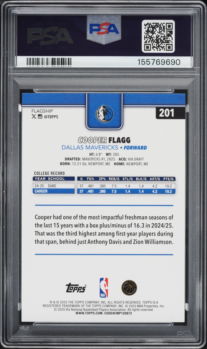 2025 Topps Basketball Cooper Flagg ROOKIE #201 PSA 8 NM-MT