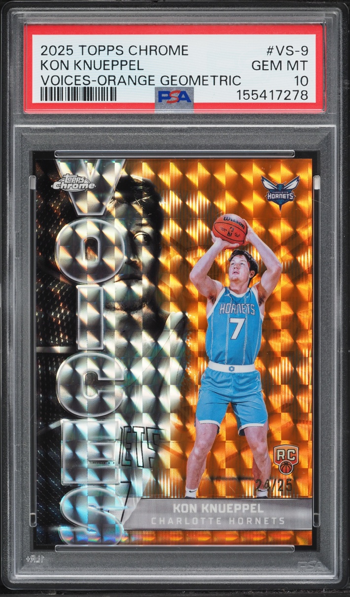 2025 Topps Chrome Voices Orange Geometric Kon Knueppel ROOKIE /25 #VS-9 PSA 10 GEM MINT