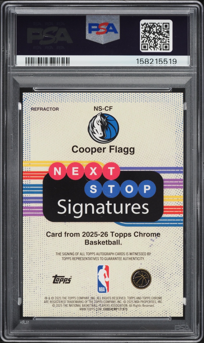 2025 Topps Chrome Next Stop Signatures Refractor Cooper Flagg ROOKIE AUTO #NS-CF PSA 9 MINT