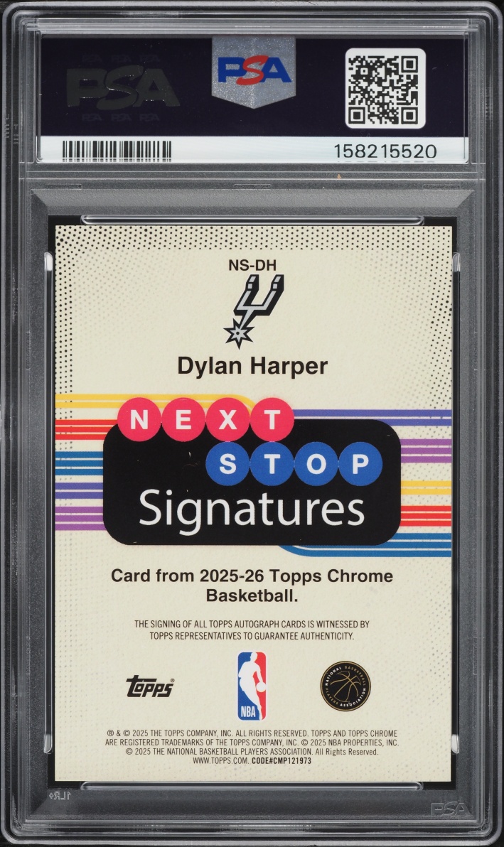 2025 Topps Chrome Sapphire Edition Next Stop Black Dylan Harper ROOKIE AUTO JERSEY # 2/10 PSA 8