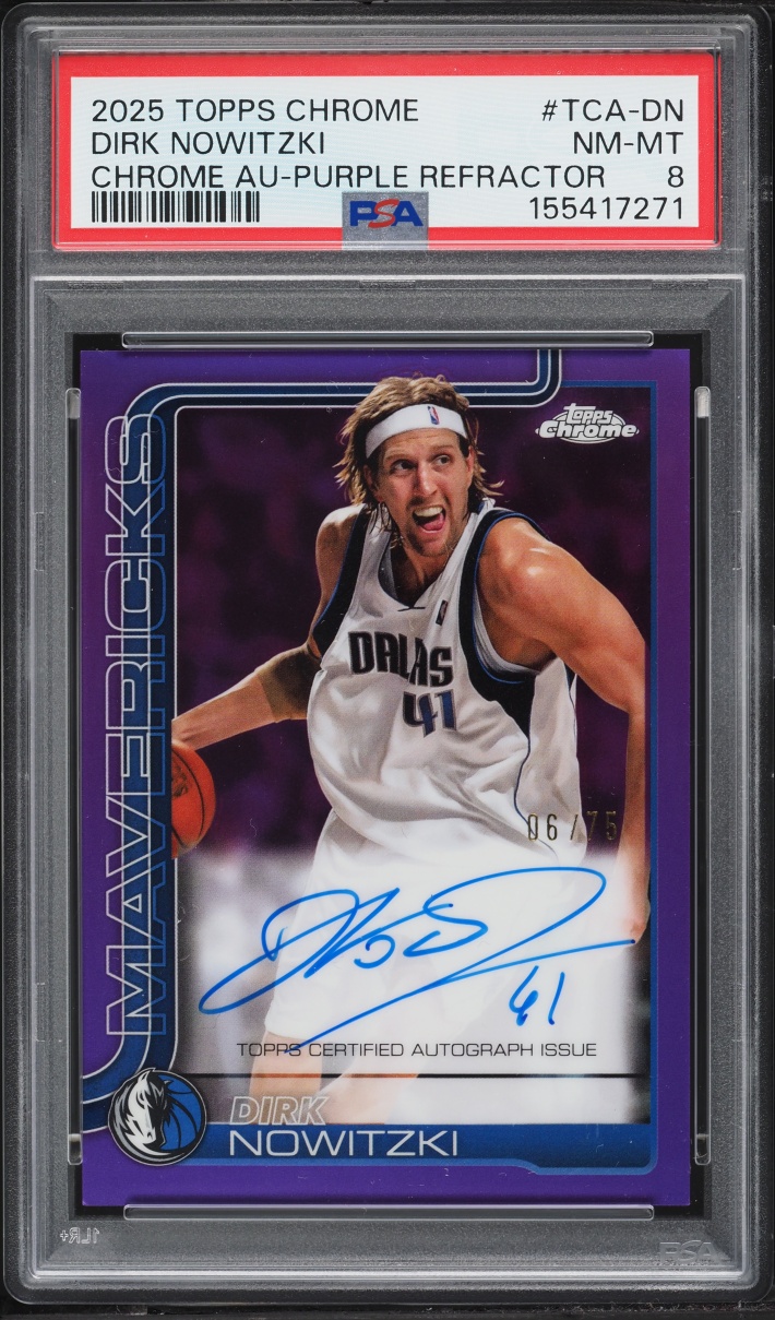 2025 Topps Chrome Purple Refractor Dirk Nowitzki AUTO /75 #TCA-DN PSA 8 NM-MT
