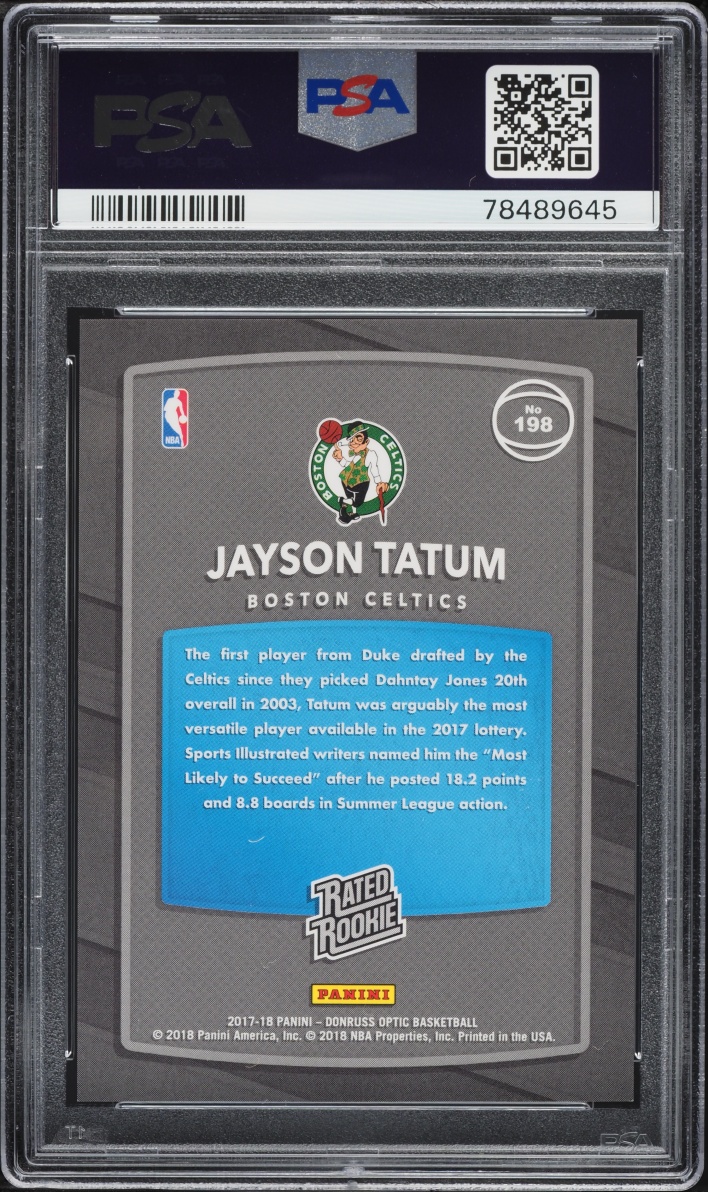 2017 Donruss Optic Shock Jayson Tatum ROOKIE #198 PSA 9 MINT
