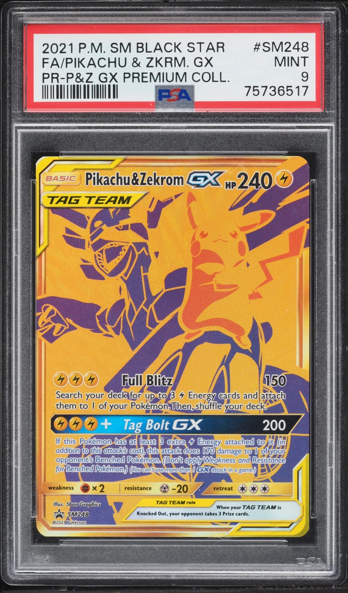 2021 Pokemon Sun & Moon Promo Premium Collection Full Art Pikachu & Zekrom GX #SM248 PSA 9 MINT