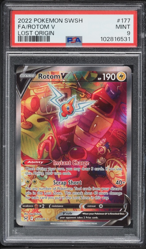2022 Pokemon Sword & Shield Lost Origin Full Art Rotom V #177 PSA 9 MINT